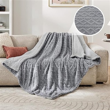 Manta Fleece Gentlesoft Sherpa - Jacquard de cable gris tufted (calor de l'hivern)